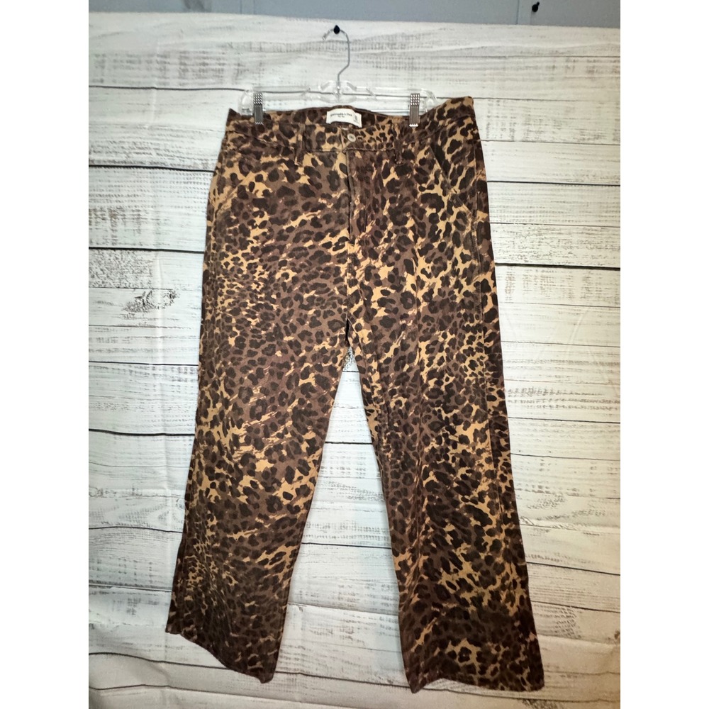 Abercrombie & Fitch Curve Love Mid Rise Leopard Print Pants Brown Tan 31 12R
